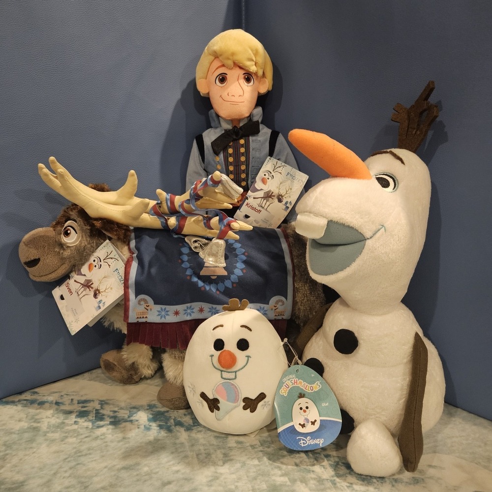 Disney Frozen Olaf's Frozen Adventure Kristoff Sven Plush Bundle 4 Pc NWT Disney